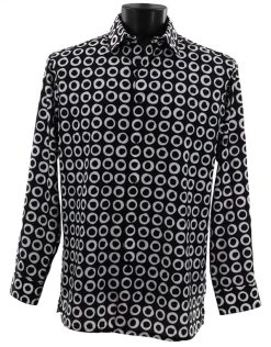 Bassiri White Circles On Black Long Sleeve Camp Shirt