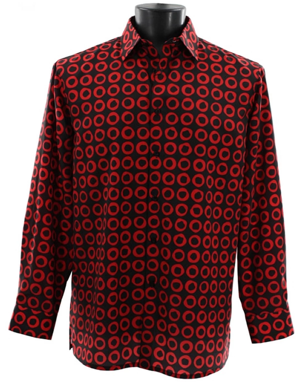 Bassiri Red Circles On Black Long Sleeve Camp Shirt 1 Bassiri Red Circles On Black Long Sleeve Camp Shirt