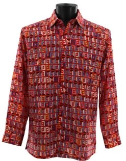Bassiri Long Sleeve Camp Shirt - Red Festive Block Design