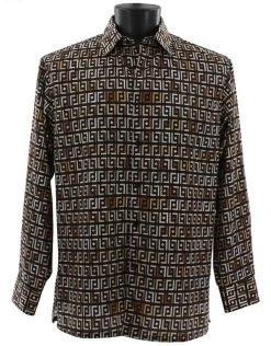 Bassiri Long Sleeve Camp Shirt - Brown Festive Block Design