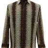 Bassiri Long Sleeve Camp Shirt - Brown & Tan Multiple Circles Design
