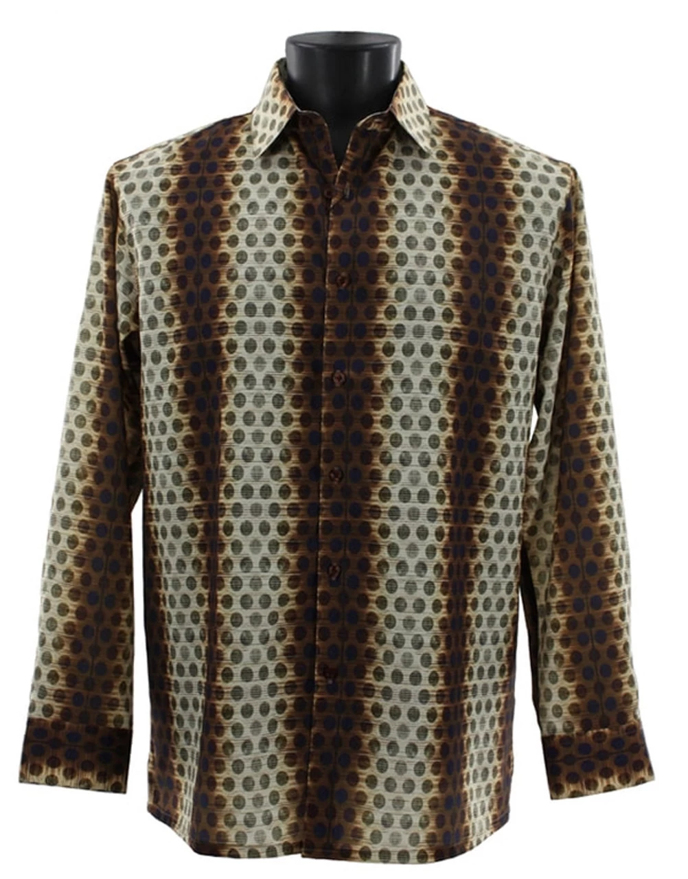 Bassiri Long Sleeve Camp Shirt - Brown & Tan Multiple Circles Design 1 Bassiri Long Sleeve Camp Shirt - Brown & Tan Multiple Circles Design
