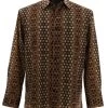 Bassiri Long Sleeve Camp Shirt - Brown Multiple Circles Design