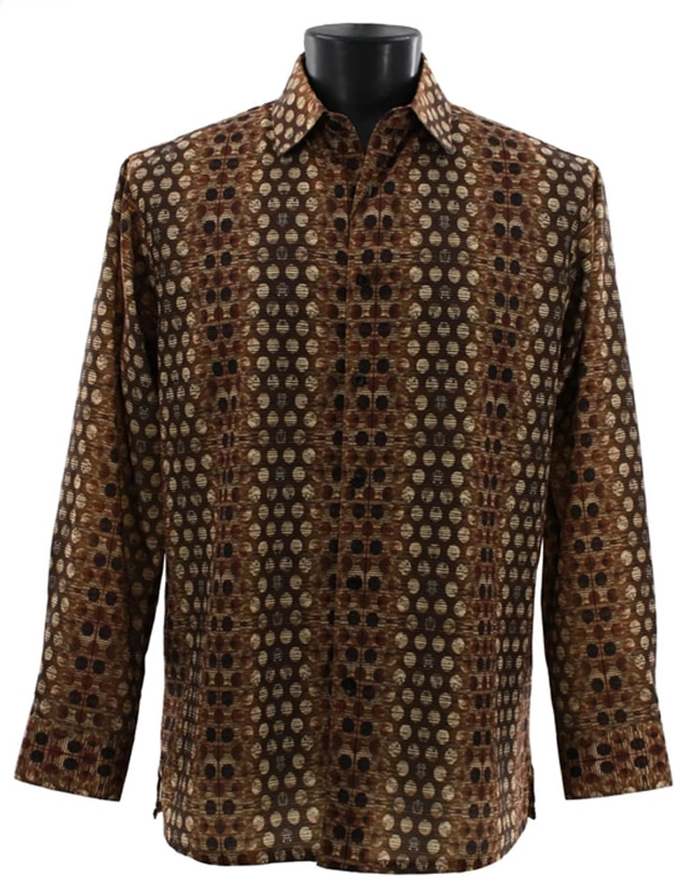 Bassiri Long Sleeve Camp Shirt - Brown Multiple Circles Design 1 Bassiri Long Sleeve Camp Shirt - Brown Multiple Circles Design
