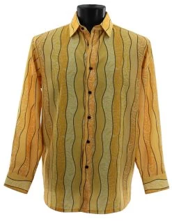 Bassiri Yellow-Gold Wavy Line Mix Design Long Sleeve Camp Shirt