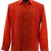 Bassiri Bright Red Wavy Line Mix Design Long Sleeve Camp Shirt