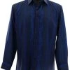 Bassiri Dark Blue Wavy Line Mix Design Long Sleeve Camp Shirt