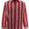 Bassiri Red Abstract Diamonds Long Sleeve Camp Shirt