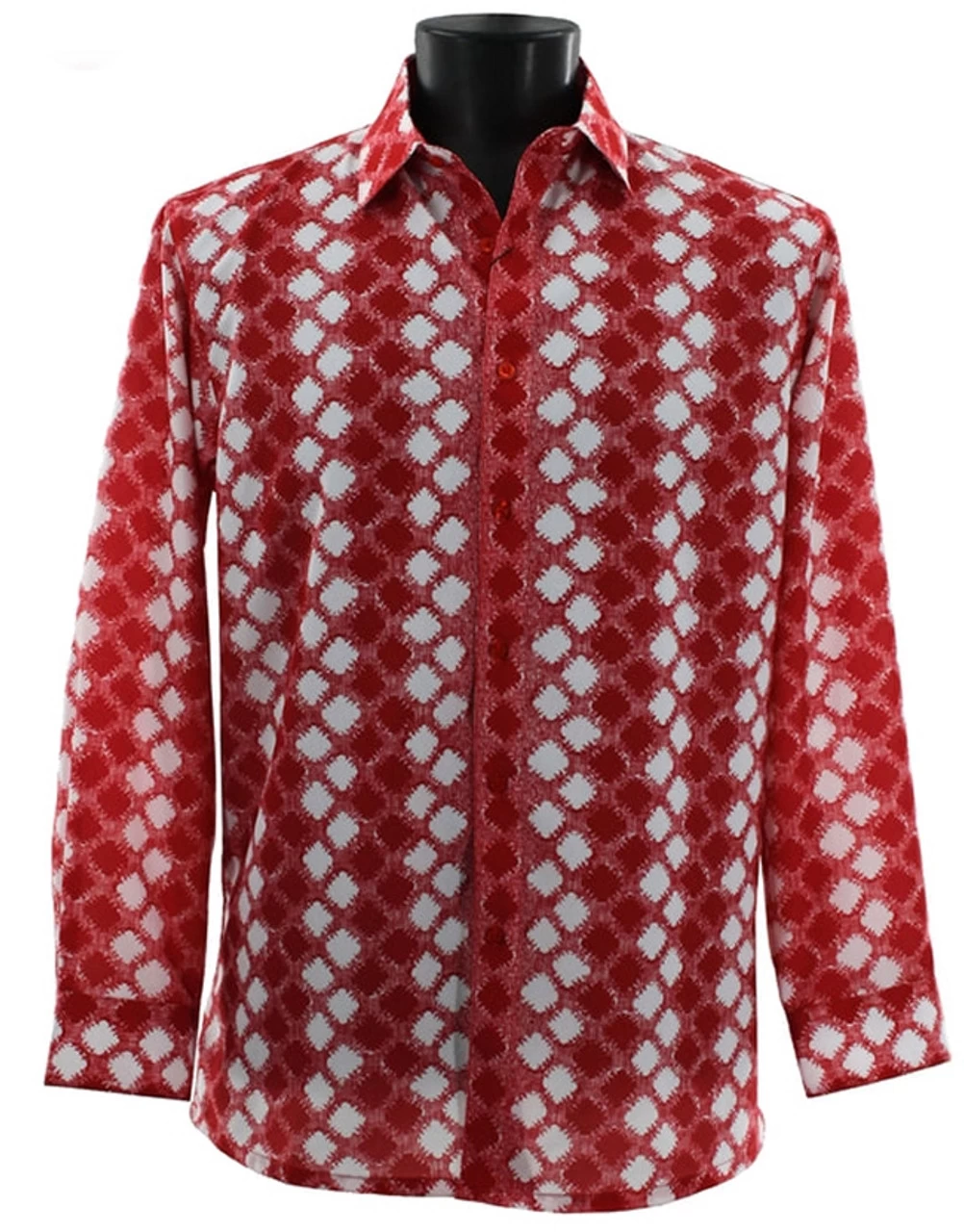 Bassiri Red Abstract Diamonds Long Sleeve Camp Shirt 1 Bassiri Red Abstract Diamonds Long Sleeve Camp Shirt