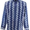 Bassiri Blue Abstract Diamonds Long Sleeve Camp Shirt