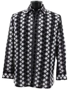 Bassiri Black Abstract Diamonds Long Sleeve Camp Shirt