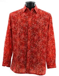 Bassiri Long Sleeve Camp Shirt - Abstract Speckles On Red