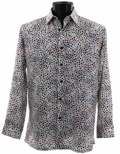 Bassiri Long Sleeve Camp Shirt - Abstract Speckles On White