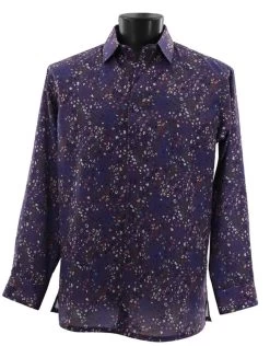 Bassiri Long Sleeve Camp Shirt - Abstract Speckles On Purple