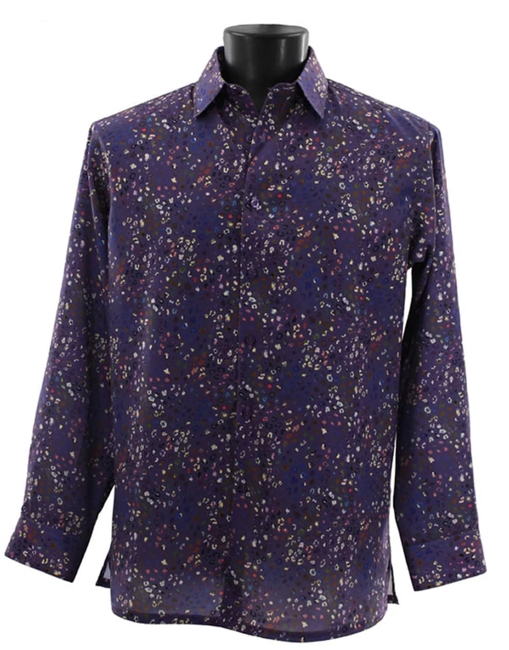 Bassiri Long Sleeve Camp Shirt - Abstract Speckles On Purple 1 Bassiri Long Sleeve Camp Shirt - Abstract Speckles On Purple