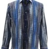 Bassiri Long Sleeve Camp Shirt - Blue Multi-Color Streak Design