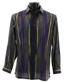 Bassiri Long Sleeve Camp Shirt - Purple Multi-Color Streak Design