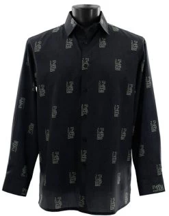 Bassiri Long Sleeve Camp Shirt - Black Greek Key Design