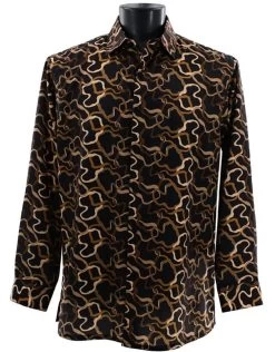 Bassiri Long Sleeve Camp Shirt - Brown Squiggle Design