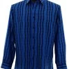 Bassiri Long Sleeve Camp Shirt - Royal Blue & Black Wavy Line Design