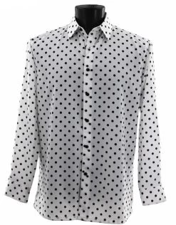 Bassiri Black Polka Dot On White Long Sleeve Camp Shirt