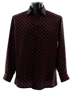 Bassiri Red Polka Dot On Black Long Sleeve Camp Shirt