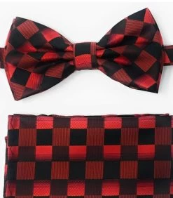 Red And Black Diamonds Pre-Tied Silk Bow Tie Set