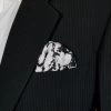 100% Silk Pre-Folded Fan Design Pocket Square Insert - Black & White Floral