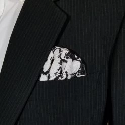 100% Silk Pre-Folded Fan Design Pocket Square Insert - Black & White Floral