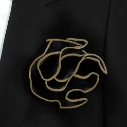 Antonio Ricci 2-in-1 Pouf Round Pocket Square - Dark Gold Trim On Black