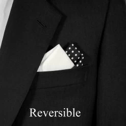 Two-Tone Black Polka Dots With White 100% Cotton Pre-Folded Pocket Square Insert -Fashionable Costume Black Dots White 4 43184.1676398696