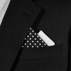 Two-Tone Black Polka Dots With White 100% Cotton Pre-Folded Pocket Square Insert -Fashionable Costume Black Dots White A 69752.1676398696