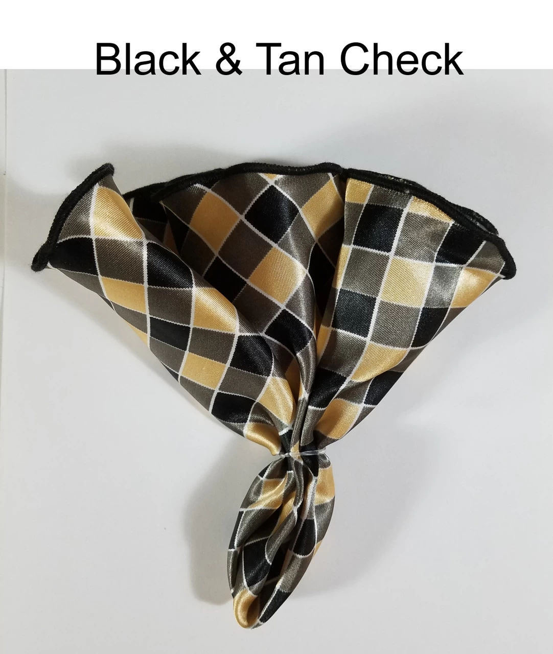 Antonio Ricci 2-in-1 Pouf Round Pocket Square - Black & Tan Check 5 Antonio Ricci 2-in-1 Pouf Round Pocket Square - Black & Tan Check - Image 5