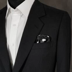 Antonio Ricci 2-in-1 Pouf Round Pocket Square - White On Black Multi-Size Dots -Fashionable Costume Black WhiteMultiDots 2 12449.1656625478