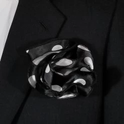 Antonio Ricci 2-in-1 Pouf Round Pocket Square - White On Black Multi-Size Dots