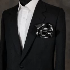 Antonio Ricci 2-in-1 Pouf Round Pocket Square - White On Black Multi-Size Dots -Fashionable Costume Black WhiteMultiDots 93667.1656625485