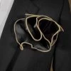 Antonio Ricci 2-in-1 Pouf Round Pocket Square - Light Gold Trim On Black