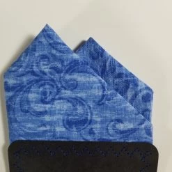 100% Cotton Pre-Folded Pocket Square Handkerchief Insert - Blue Floral Swirl -Fashionable Costume Blue Floral Swirl 3 13843.1683994140