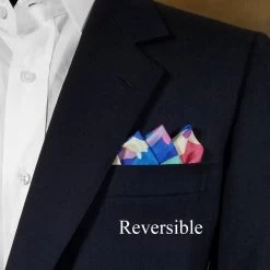 100% Silk Blue & Pink Mix Pre-Folded Pocket Square Insert -Fashionable Costume Blue Pink Abstract2 3 19930.1678302685
