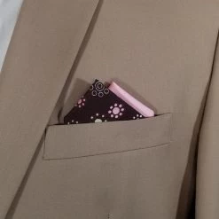 100% Cotton Pre-Folded Pocket Square Handkerchief Insert - Mod Brown & Pink