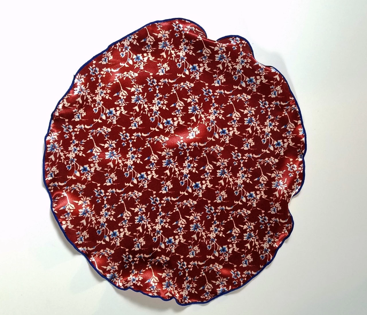 Antonio Ricci 2-in-1 Pouf Round Pocket Square - Burgundy Blue Floral 4 Antonio Ricci 2-in-1 Pouf Round Pocket Square - Burgundy Blue Floral - Image 4