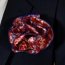 Antonio Ricci 2-in-1 Pouf Round Pocket Square - Burgundy Blue Floral