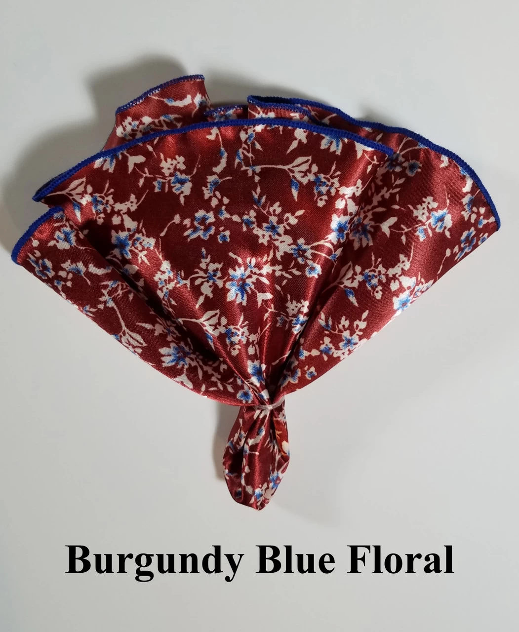 Antonio Ricci 2-in-1 Pouf Round Pocket Square - Burgundy Blue Floral 6 Antonio Ricci 2-in-1 Pouf Round Pocket Square - Burgundy Blue Floral - Image 6