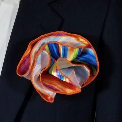 Antonio Ricci 2-in-1 Pouf Round Pocket Square - Bright Candy Stripe Pattern