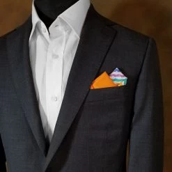 Two-Tone Crayon Stripe With Orange 100% Cotton Pre-Folded Pocket Square Insert -Fashionable Costume Crayon Stripe 2 24611.1678402136