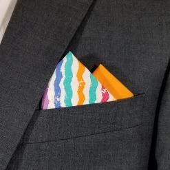 Two-Tone Crayon Stripe With Orange 100% Cotton Pre-Folded Pocket Square Insert