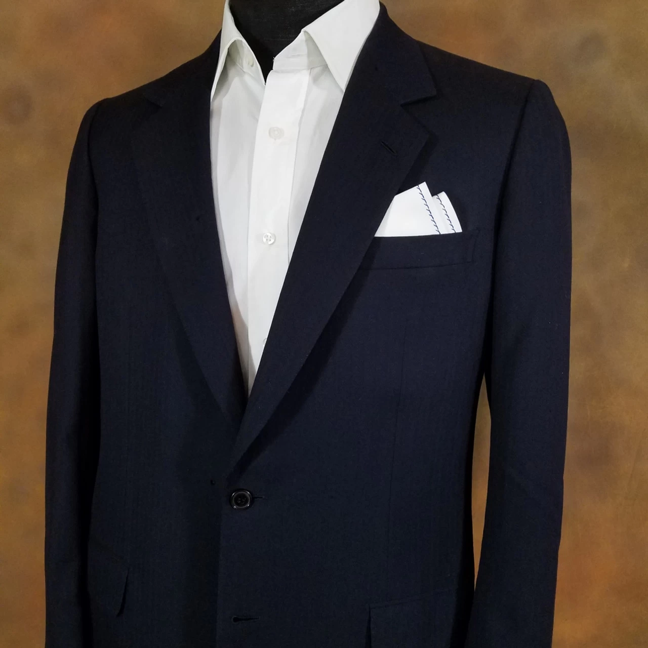 100% Cotton Pre-Folded Pocket Square Handkerchief Insert - Dark Blue On White 2 100% Cotton Pre-Folded Pocket Square Handkerchief Insert - Dark Blue On White - Image 2