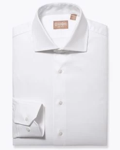 Gitman Bros. 100% Cotton Twill Wide Spread Collar Dress Shirt - White