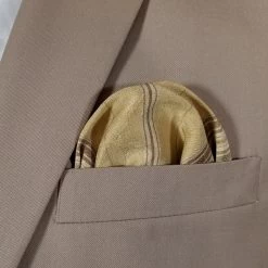 100% Silk Gold & Brown Stripe Fan Design Pre-Folded Pocket Square Insert