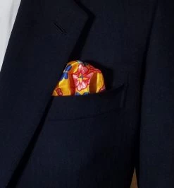 Antonio Ricci 2-in-1 Pouf Round Pocket Square - Marigold & Red Floral -Fashionable Costume Gold Red Floral5 26319.1651698476